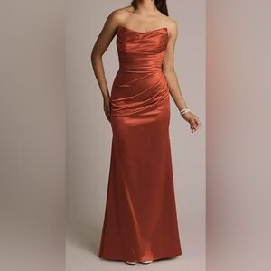 David's Bridal Elegant Satin Maxi Skirt in Deep Red
